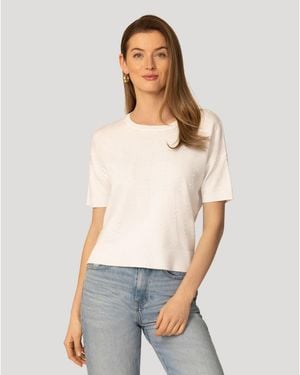 Cable & Gauge Textured Short Sleeve Sweater - White