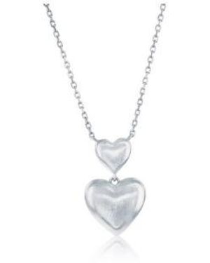 Simona Sterling Matte Double Heart Puffed Necklace - White