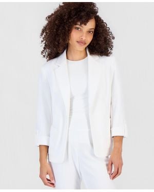 Anne Klein Essentials Petite Roll-tab-sleeve Open-front Blazer - White