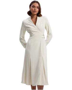Karen Millen Crepe Buckle Waist Midi Shirt Dress - White