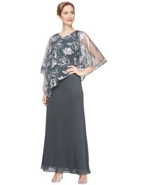 Sl Fashions Novelty Asymmetric Overlay Bodice Gown - Blue