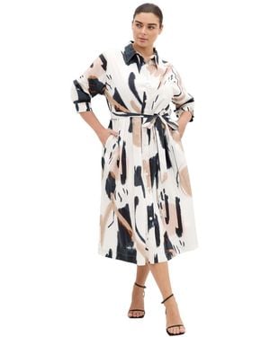 City Chic Plus Size Print Shirt Dress - White