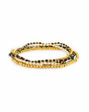 Mint & Lily Simulated Stone And Imitation Pearl Weather The Storm Beaded Stretch Bracelets - Metallic