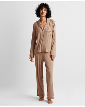 State Of Day 2-pc. Packaged Ribbed Notched-collar Pajamas Set Xs-3x - Natural