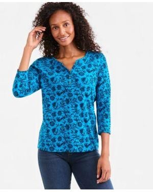 Style & Co. Style Co Printed 3 4 Sleeve Henley Top Macys Exclusive - Blue