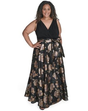 Eliza J Plus Size Wrap Surplice V-neck Sleeveless Gown - Black