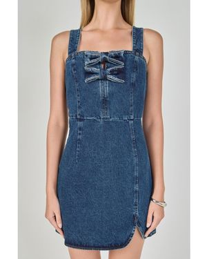 Endless Rose Bow Trim Denim Mini Dress - Blue