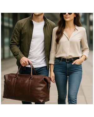 Aaron Leather Goods Full-grain Leather Travel Duffle Bag - Brown