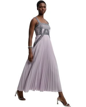 Karen Millen Embellished Pleated Woven Midi Dress - Purple