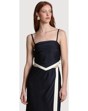 Avec Les Filles Square Neck Scarf Top - Blue