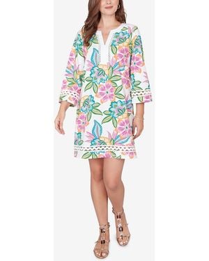 Ruby Rd. Petite Bold Tropical Solid Trim Shift Dress - White
