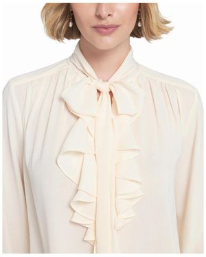 Elle Collection Flounce-trimmed Tie-neck Blouse Top - Natural