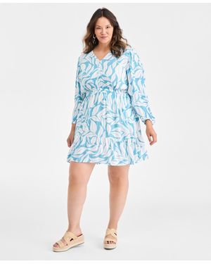 Style & Co. Plus Size Bubble-sleeve Fit & Flare Dress - Blue