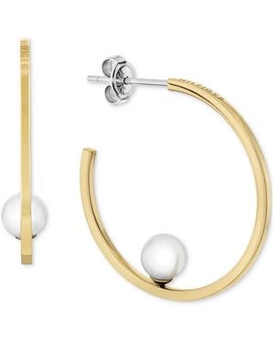 Tommy Hilfiger Tone Glass Pearl Medium Hoop Earrings - Metallic