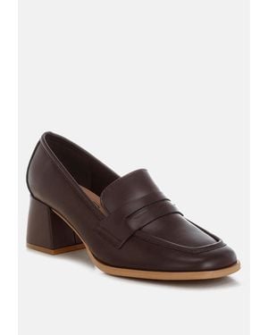 LONDON RAG Sutapa Penny Strap Flared Block Heel Loafers - Brown