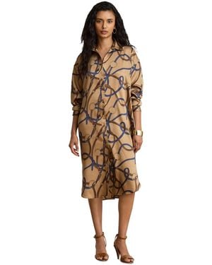 Ralph Lauren Belting Print Collared Midi Dress - Brown