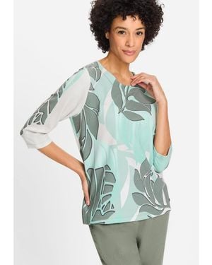 Olsen Tropic Palm Leaf Jersey Top - Blue