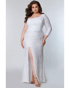 Sydney's Closet One-shoulder Long Sleeve Sequin Gown - Blue