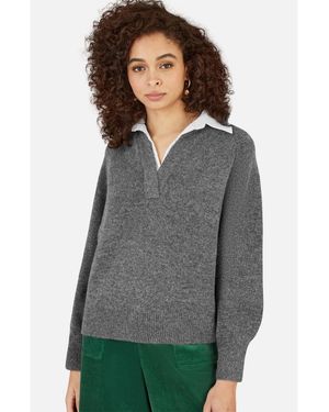 Yumi' Collar Detail Knitted Sweater - Gray