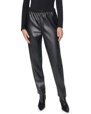 DKNY Faux Leather Front Ponte Back Mid Rise Pants - Black