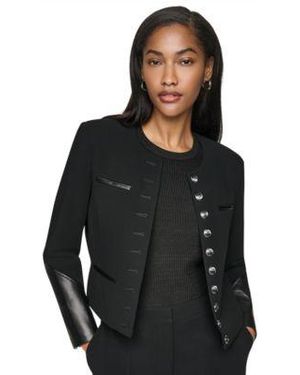 DKNY Cropped Collarless Long Sleeve Jacket - Black