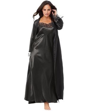 Amoureuse The Luxe Satin Long Peignoir Set - Black