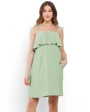 Hello Miss Maternity Sleeveless Tie Shoulder Overlay Dress - Green
