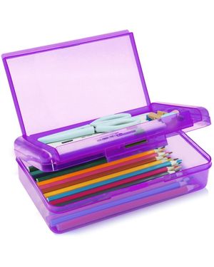 Gnuadz Double Layer Hard Pencil Case Plastic Translucent Snap-tight Lid Pen Storage Organizer - Purple