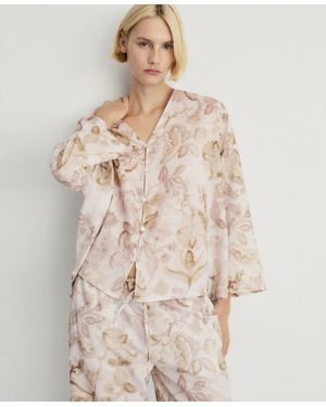 Mango Floral Detail Pajama Top - Natural