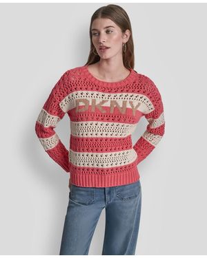 DKNY Petite Long-sleeve Stripe Sweater - Red