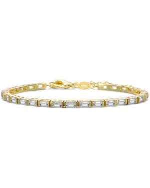Genevive Jewelry Sterling Silver 14k Plated Baguette Cubic Zirconia Tennis Bracelet - Metallic