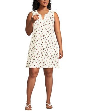 Lands' End Plus Size Cotton Jersey Notch Neck Dress - White
