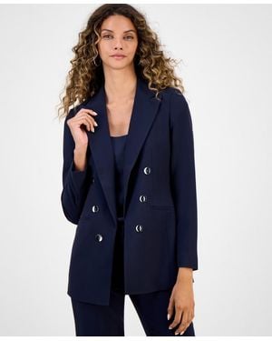 BarIII Bi-stretch Faux Double-breasted Boyfriend Jacket - Blue