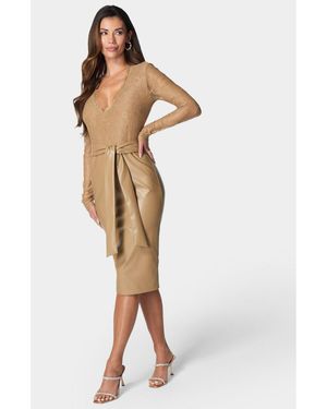 bebe women's mesh and faux leather dress Bebe Women's Faux Leather Bustier Midi Dress, Small