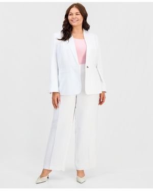 Kasper Plus Size Pull-on Wide-leg Pants - White