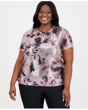 Anne Klein Plus Size Sequinned Short-sleeve Top - Multicolor