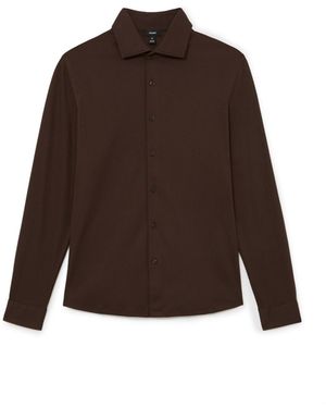 Reiss Half-button Cable-knit Wool Shirt - Brown