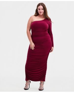 Seni & Cade Trendy Plus Size One-shoulder Ruched Dress - Red