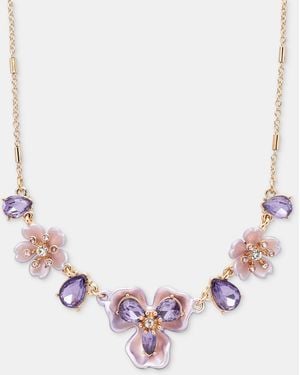 Anne Klein Crystal Flower Statement Necklace - Pink