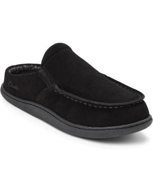 Clarks Moc Toe Genuine Suede Clog Slippers - Black