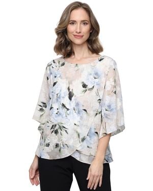 Alex Evenings Boat Neck Printed Burnout Chiffon Blouse - White