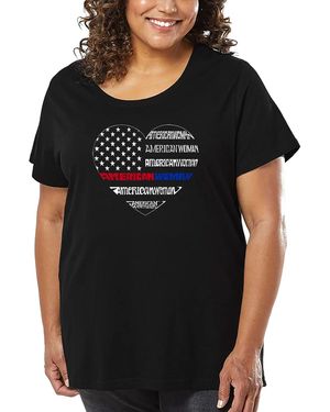 LA Pop Art Plus Size American Woman Word Art T-shirt - Black