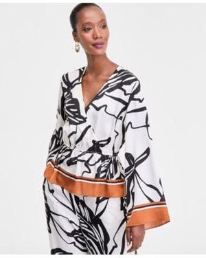 INC International Concepts Printed Peplum Top - White