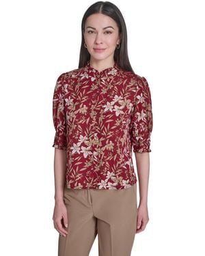 Tommy Hilfiger Ruffle Puff-sleeve Collared Shirt