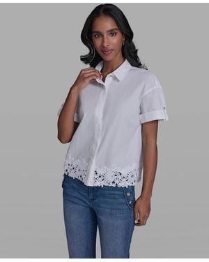 KARL LAGERFELD Collared Short-sleeve Blouse - Blue