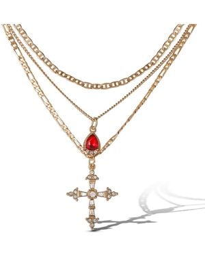 Jessica Simpson Layered Cross & Gem Necklace - White