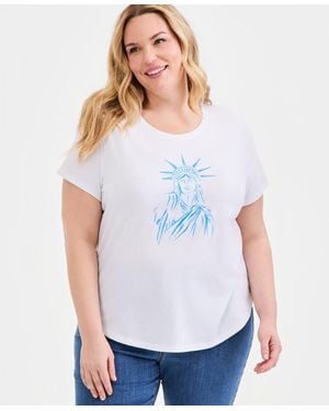 Style & Co. Plus Size Perfect Short-sleeve Open-crewneck T-shirt - White
