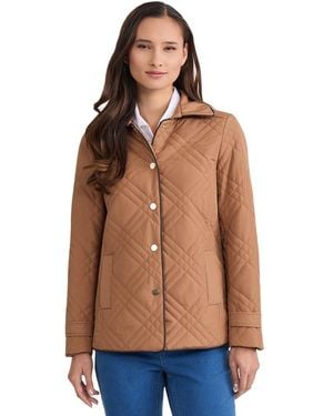 Jones New York Triple-diamond-quilted Faux-leather-piping Jacket - Blue