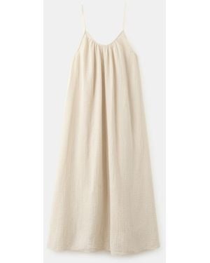 Mango Long Chiffon Dress - White