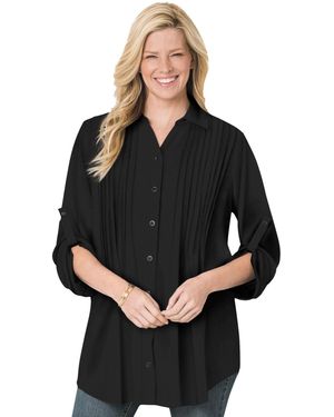 Woman Within Plus Size Within Rayon 7-day Pintucked Tunic Blouse - Black